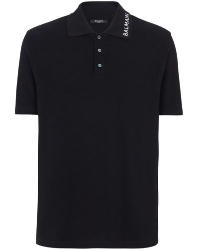 Balmain Logo-embroidered Cotton-piqué Polo Shirt - Black