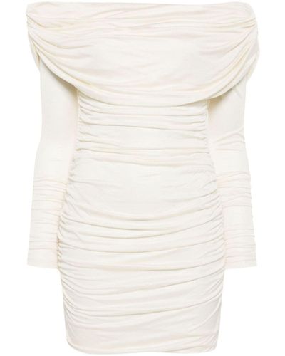 Blumarine White Off-shoulder Ruched Mini Dress