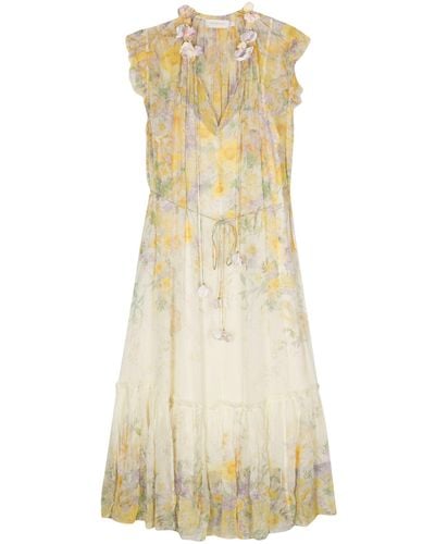 Zimmermann Harmony Flutter Midi Dress - Women's - Polyester/elastane/viscose/recycled Polyester - Yellow