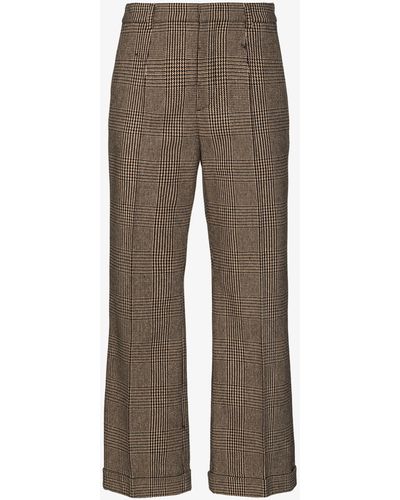 Saint Laurent Prince Of Wales Bootcut Pants - Women's - Silk/cotton/acrylic/polyamidepolyesterwool - Brown