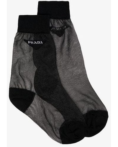 Prada Sheer Logo Socks - Black