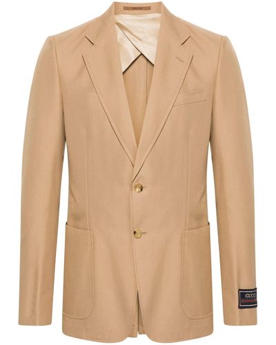 Gucci Logo-patch Single-breasted Blazer - Natural