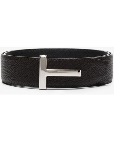 Tom Ford Black T Logo Reversible Leather Belt