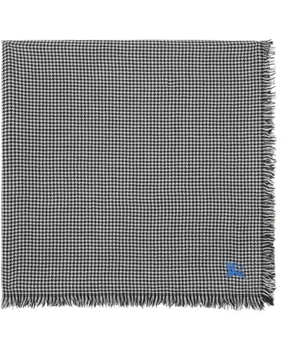 Burberry And White Houndstooth Logo-embroidered Scarf - Unisex - Wool/silk - Gray