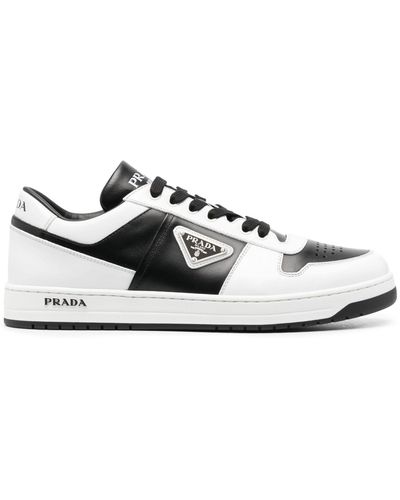 Prada Triangle Logo Plaque Raffia Trainers - White