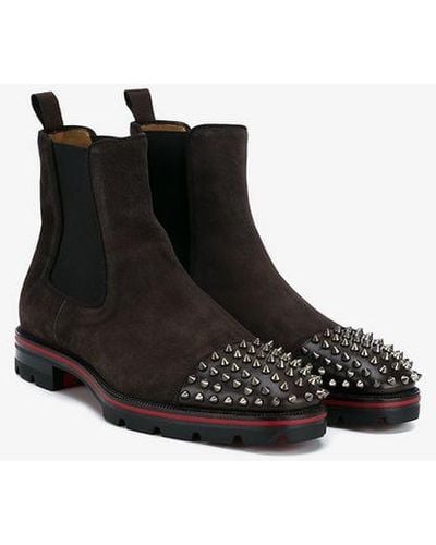 Christian Louboutin Melon Spike-embellished Suede Chelsea Boots - Brown