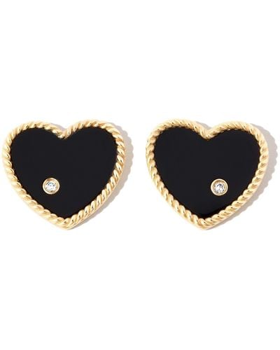 Yvonne Léon 9k Yellow Onyx Heart Stud Earrings - Black