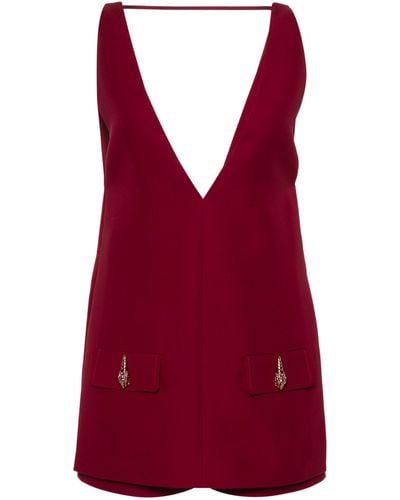 Gucci V-neck Twill Jumpsuit - Women's - Wool/silk/acetate - Red