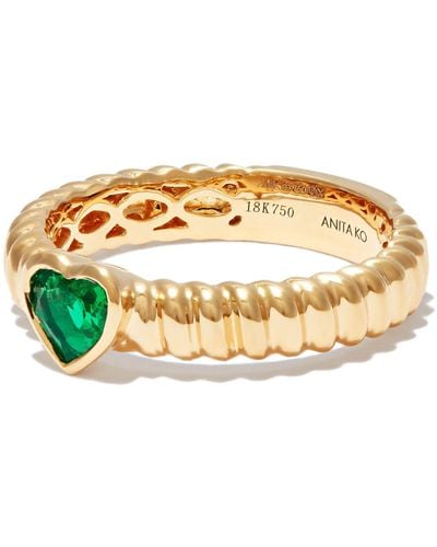 Anita Ko 18k Gold Zoe Emerald Heart Ring - Metallic