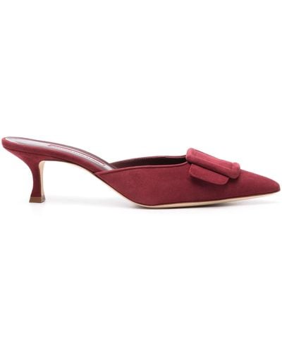 Manolo Blahnik Maysale 50mm Mules - Women's - Calf Leather/calf Suede - Red