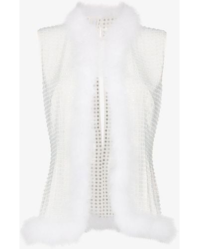 16Arlington Botley Crystal Embellished Feather Trim Gilet - Women's - Ostrich Feather/polyester - White