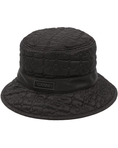 Ganni Logo-patch Quilted Bucket Hat - Black