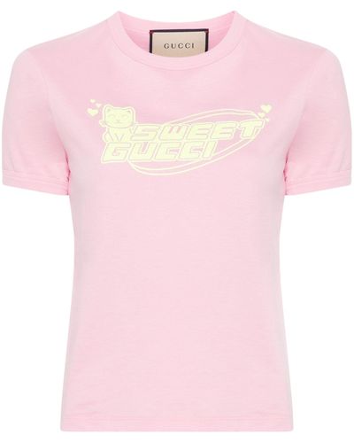 Gucci Logo-print Cotton T-shirt - Women's - Cotton - Pink