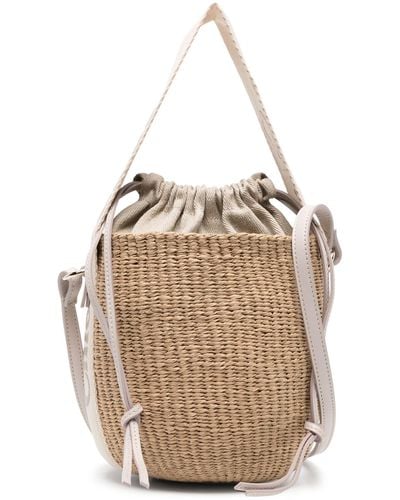 Chloé Wild Gray And Beige Logo Strap Woven Two-way Bag - Natural
