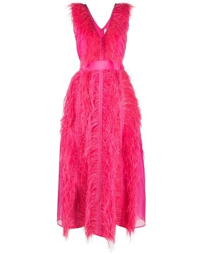 Huishan Zhang Irina Feather-embellished Silk Gown - Pink