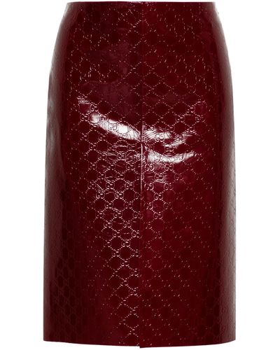 Gucci gg-debossed Leather Skirt - Women's - Lamb Skin/calf Leather - Red