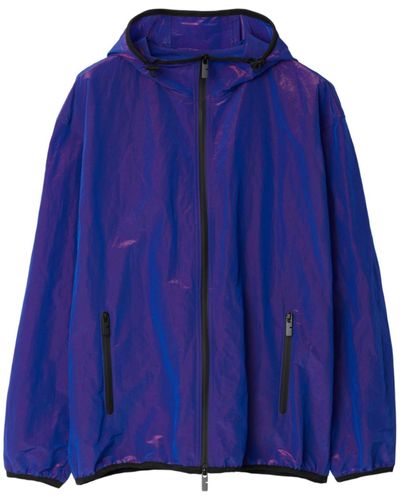 Burberry Purple Ekd-embroidered Hooded Jacket - Blue