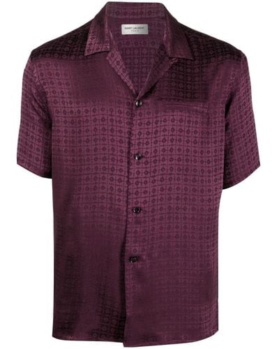Saint Laurent Silk Short-sleeved Shirt - Purple