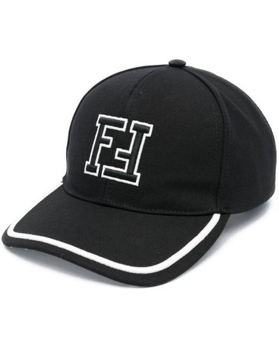 Fendi Ff-logo Embroidery Cotton Baseball Cap - Black