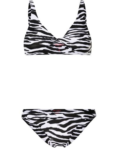 The Attico Twist-detailing Zebra-print Bikini - Black