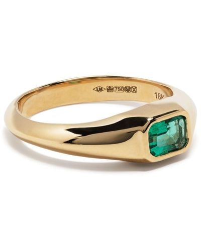 Lizzie Mandler 18k Yellow Emerald-cut Signet Ring - Women's - Emerald/18kt Yellow - Metallic