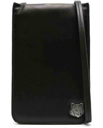 Maison Kitsuné Fox Plaque Leather Crossbody Bag - Black