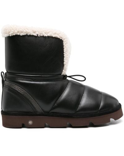 Brunello Cucinelli Leather Boot With Shearling Lining And Shiny Details - Black