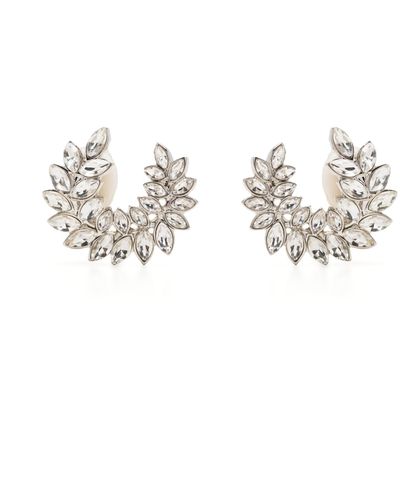 Kenneth Jay Lane -tone Leaf Crystal Earrings - Women's - White