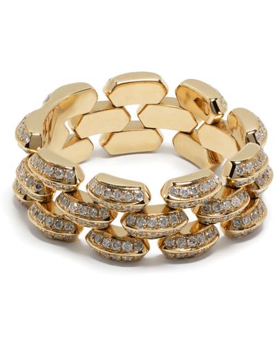 Lizzie Mandler 18k Yellow Cleo Three Row Pavé Diamond Ring - Metallic