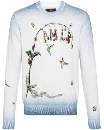 Amiri Hummingbird-embroidered Cotton Jumper - Grey