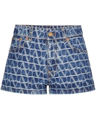 Valentino Garavani Toile Iconographe Denim Shorts - Women's - Cotton - Blue