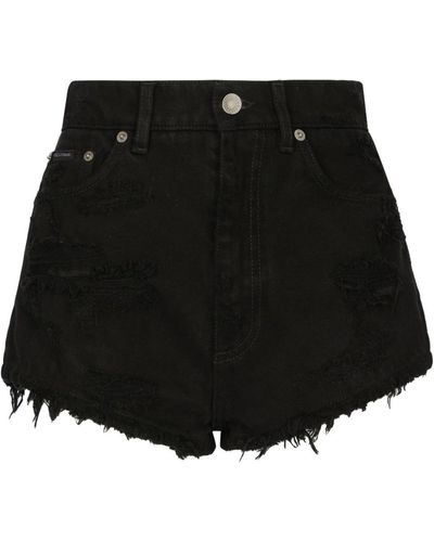 Dolce & Gabbana Distressed-effect Denim Shorts - Black