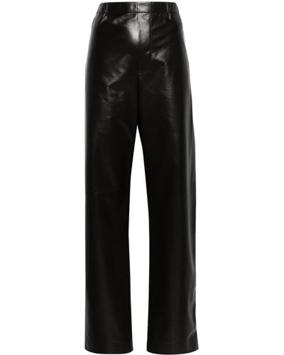 Bottega Veneta Black Low-waist Straight-leg Leather Trousers