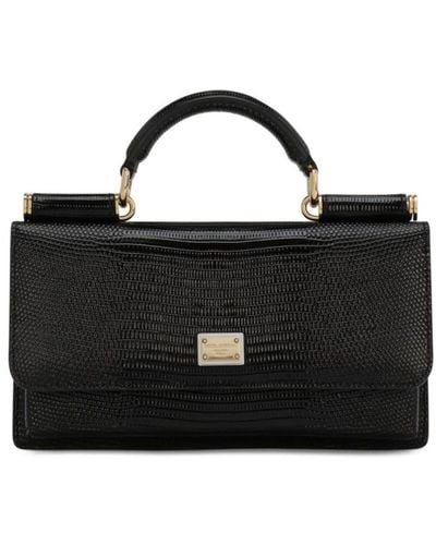 Dolce & Gabbana Sicily Iguana-effect Mini Leather Shoulder Bag - Women's - Calf Leather/rayon - Black