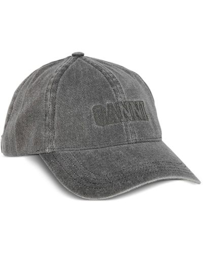 Ganni Logo-embroidered Denim Cap - Grey
