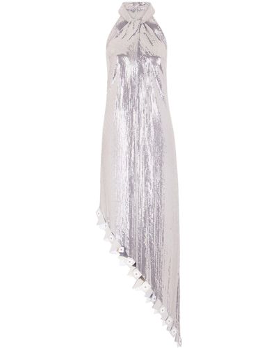 Rabanne Halterneck Asymmetric Dress - Women's - Aluminium - White