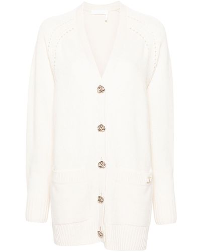 Chloé Neutral Generous Cashmere Cardigan - White