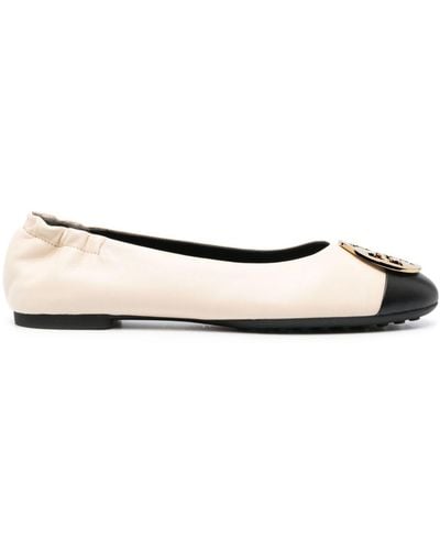 Tory Burch Black And New Cream Claire Pointed Ballerina - Natural