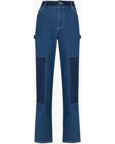STAUD Painter Panelled Denim Trousers - Women's - Cotton/spandex/elastane - Blue