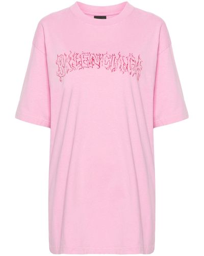 Balenciaga Logo-print Cotton T-shirt - Pink