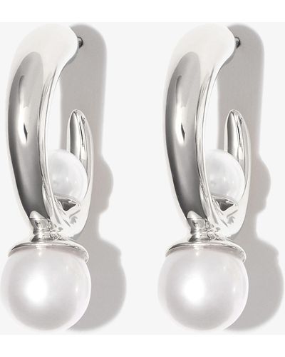 KHIRY Sterling Tiny Isha Pearl Hoop Earrings - White