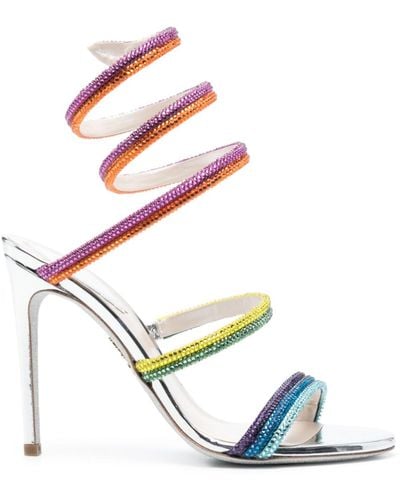 Rene Caovilla Multicolour Rainbow 105 Crystal-embellished Sandals - Pink