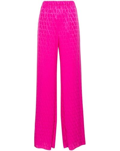 Valentino Garavani Toile Iconographe Silk Wide-leg Trousers - Pink