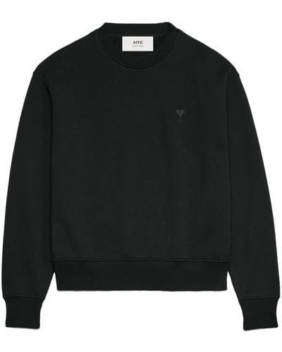 Ami Paris Embroidered-logo Cotton Sweatshirt - Black
