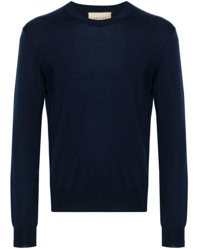 Gucci Logo-embroidered Wool Jumper - Men's - Wool/polyester - Blue