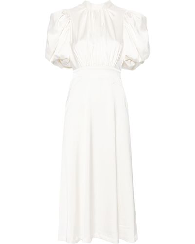 ROTATE BIRGER CHRISTENSEN Puff-sleeve Satin Midi Dress - White