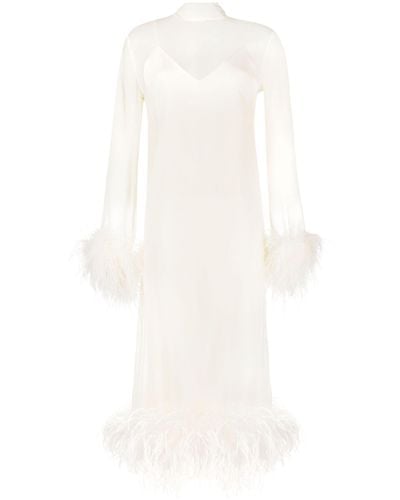 ‎Taller Marmo White Gina Feather-trim Silk Midi Dress