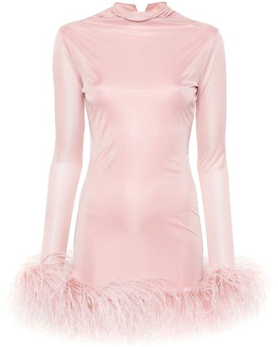 16Arlington Luna Feather-trim Draped Minidress - Pink