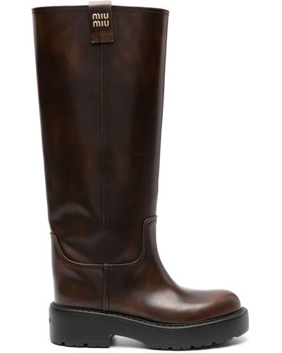 Miu Miu Fumé Leather Knee-high Boots - Women's - Rubber/calf Leather - Brown