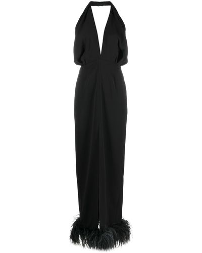 16Arlington Isolde Feather-trim Halterneck Dress - Black